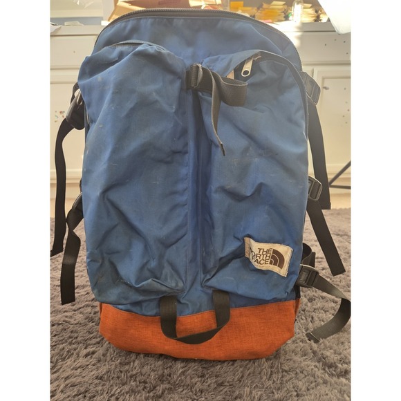 Vintage The North Face Blue Metal Frame Hiking Backpack Large Brown Label